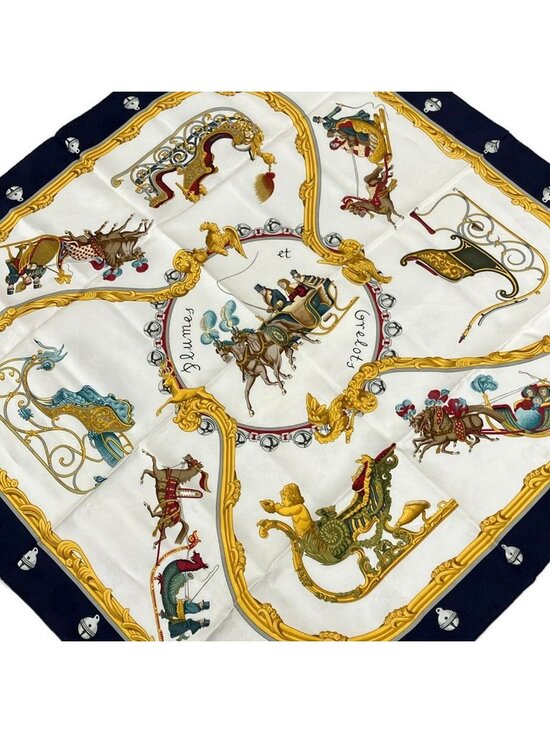 Hermes Accessories - ★SOLD★ Hermes Scarf Carre 90 Ivory Dark Yellow Multi Plumes Et Grelots